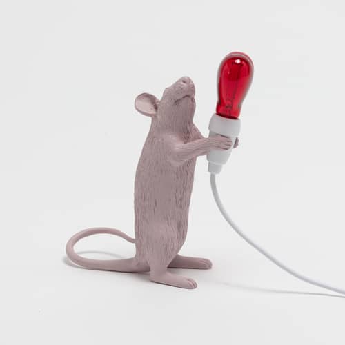 Mouse Sitting #2 Table lamp plastic material pink / Valentines Limited edition - Seletti - Pink mouse / Red heart bulb - Resin