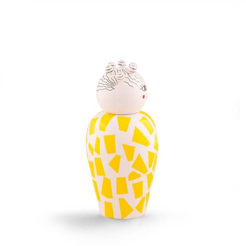 Vaso Canopie Rosio ceramica giallo / Con coperchio - Seletti - Rosio / giallo - Porcellana dipinta