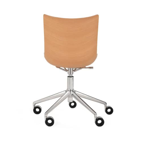 Chaise à roulettes P/Wood /  Hauteur réglable - Kartell - Bois clair / Chromé - Acier, Aluminium, Contreplaqué de bois moulé