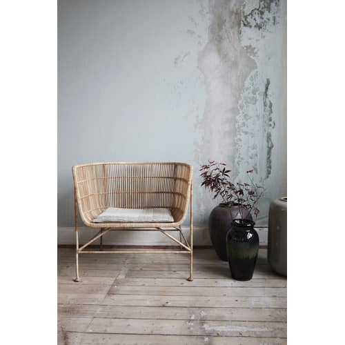 Fauteuil Cuun fibre végétale bois naturel / Rotin - House Doctor - Fauteuil / Naturel - Fer, Rotin