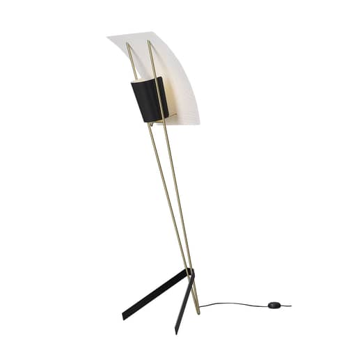 Lampadaire G30 métal blanc noir or / Réédition 1958, Pierre Guariche - SAMMODE STUDIO - Noir & blanc / Laiton - Acier laqué, Laiton brossé