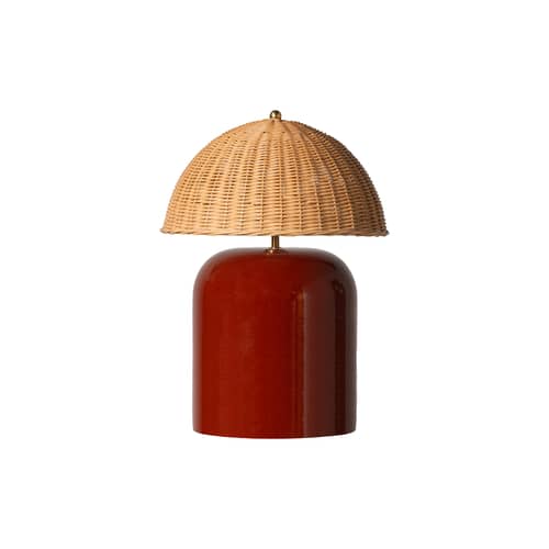 Lampe de table Arvin Medium / H 49 cm - Vincent Sheppard - Bordeaux / Rotin - Céramique, Laiton, Rotin