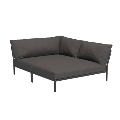 Modulares Gartensofa Level 2 Cozy textil grau / Weiche Rückenlehne & tiefe Sitzfläche - Eckmodul rechts L 173,5 x T 139 cm - Houe - Grau (Stoff Basic) - Polyester-Gewebe, Polyurethan-Schaum, thermolackierter Stahl