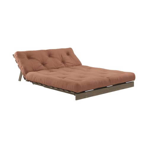 Schlafcouch Roots holz braun / B 140 cm - 3 Positionen / Struktur Braun - KARUP - Braun Tonbraun 759 / Holz Braun - FSC-zertifizierte, lackierte Massivkiefer, Gewebe, Recycelte Mischfasern, Schaumstoff