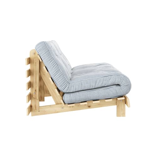 Divano convertibile Roots legno blu / L 160 cm - 3 posizioni / Struttura in pino chiaro - KARUP - Striscia blu 611 / Pino chiaro - Espanso, Fibre riciclate miste, Pino massello certificato FSC, Tessuto