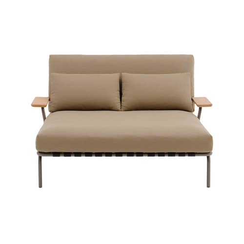 Lettino prendisole doppio Settle tessuto marrone - Muuto - Taupe (Trama a coste 5) - Acciaio, Cinghie, Espanso, Legno di mogano Sapele, Tessuto outdoor