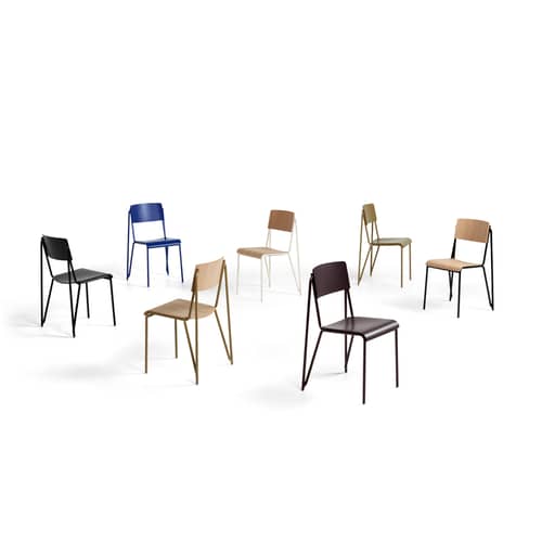 Petit standard Stacking chair wood blue / Steel & wood - Hay - Blue / Blue legs - Powder coated steel, Tinted oak plywood
