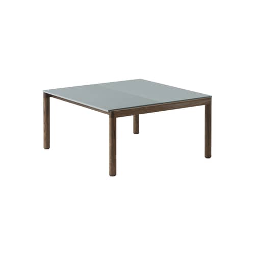 Table basse Couple / 84.4 x 80 x H 40 cm - Plateau grès réversible - Muuto - Bleu pâle / Chêne foncé - Chêne huilé teinté, Grès cérame