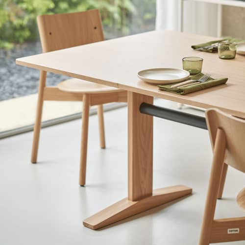 Table rectangulaire Post bois naturel / 190 x 95 cm - 8 places - TIPTOE - 190 x 95 cm - Acier thermolaqué, Bois massif plaqué chêne, Chêne massif
