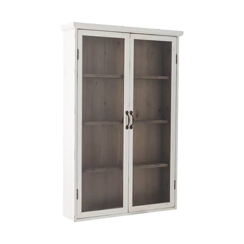 Rangement mural Hazem / L 81 x P 18 x H 122 cm - Bloomingville - Blanc patiné / Fond bois - Sapin, Verre trempé