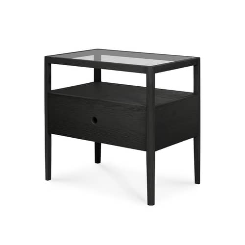 Comodino Spindle legno nero / Rovere massello & vetro - 1 cassetto - Ethnicraft - Rovere nero - Massello di quercia colorato