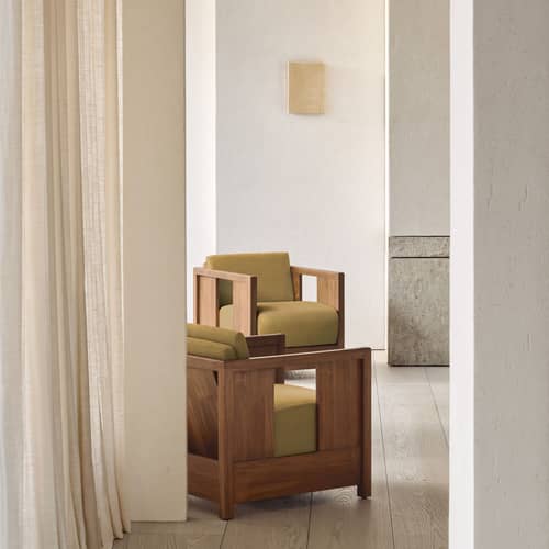Gepolsterter Sessel Roan textil gelb - Ethnicraft - Amber / Teakholz Braun - Gewebe, High Density-Schaum, Massives Teakholz