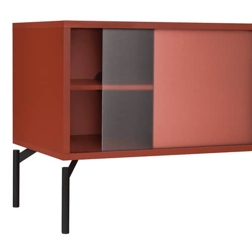 Meuble TV Met Mini bois orange / L 116 x H 55 cm - NOO.MA - Terracotta - Acier, Mélamine, Verre texturé