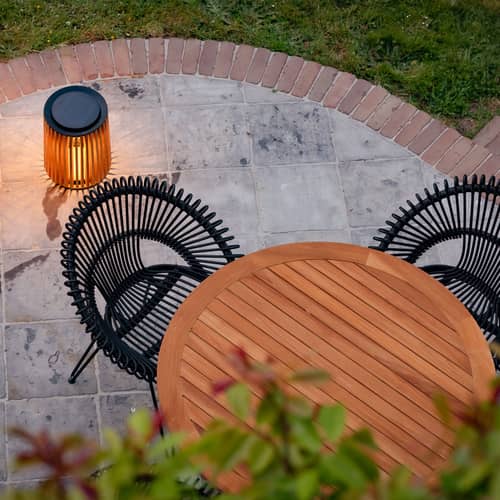 Outdoor-Solarlampe Maya Small holz natur / Ø 27 x H 34 cm - Recycling-Teakholz - Vincent Sheppard - H 34 cm / Teakholz natur - Recyceltes Teakholz, Thermolackiertes Aluminium