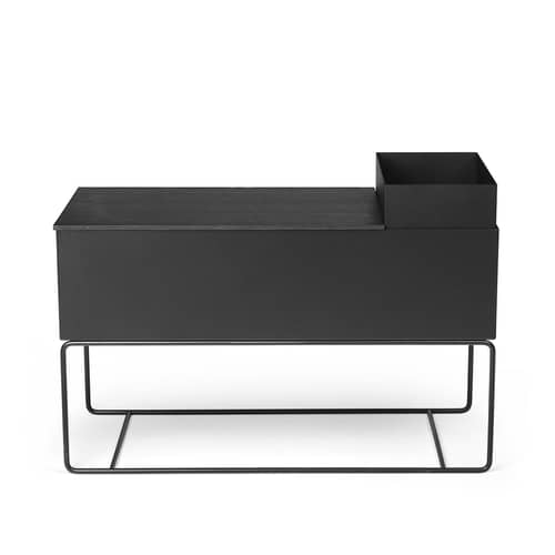 Plant Box Large Pflanzengefäß mit Gestell / L 77 x H 45 cm x Tiefe. 34 cm - Ferm Living - Schwarz - Epoxid-lackierter Stahl