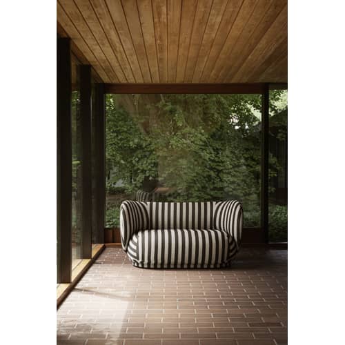 Canapé droit Rico x Louisiana tissu beige / L 150 cm - Ferm Living - Rayé noir & sable (tissu Louisiana) - Bois, Mousse, Tissu
