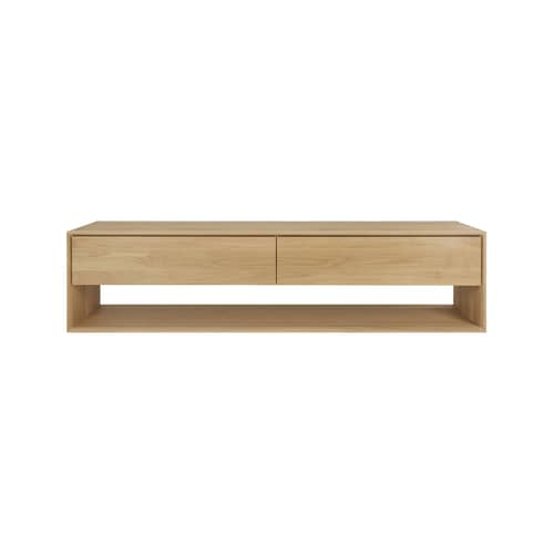 Nordic TV unit natural wood / L 180 x D 46 x H 45 cm - 1 drawer + 1 drop-leaf door - Ethnicraft - L 180 cm / Oak - Oiled solid oak