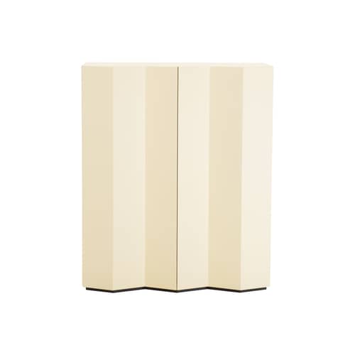 Schrank Z24 726 holz gelb / B 101 x H 120 x T 53 cm - Front im Zickzackmuster - Zanotta - Gelb Wachs - Einscheiben-Sicherheitsglas, Furnier, lackierte Holzfaserplatte