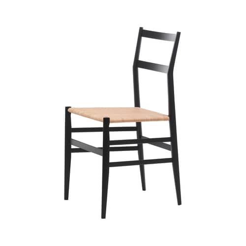 699 Superleggera Chair wood black / Gio Ponti, 1957 - CASSINA - Black / Natural Rattan - Lacquered solid ash, Rottan teak