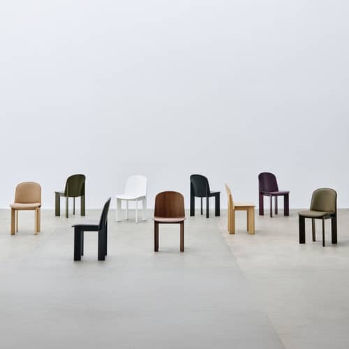 Chaise rembourrée Chisel 65 / Rembourrage tissu - Hay - Tissu kaki (Remix 954) / Vert ombre - Mousse, Placage de hêtre laqué, Tissu