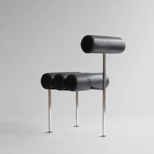 Chaise rembourrée Hiro cuir noir - 101 COPENHAGEN - Cuir noir/ Acier - Acier inoxydable, Cuir aniline, Mousse