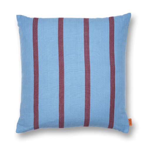 Coussin Grand tissu bleu / Lin & coton - 50 x 50 cm - Ferm Living - Bleu pâle / Bordeaux -  Duvet,  Plumes, Coton, Lin