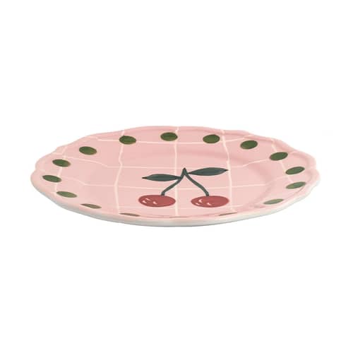 Dessertteller Quadri keramik rosa / Ø 22,5 cm / Handbemalt - Bitossi Home - Rosa / Kirschmotiv: - Porzellan