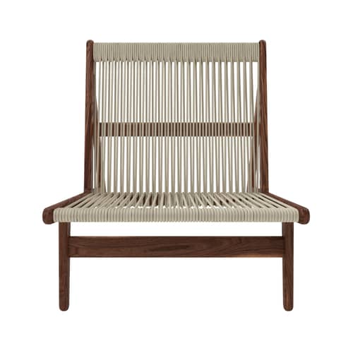 Fauteuil lounge MR01 Initial tissu beige bois naturel / Noyer & corde - Gubi - Noyer / Corde beige - Corde, Noyer massif
