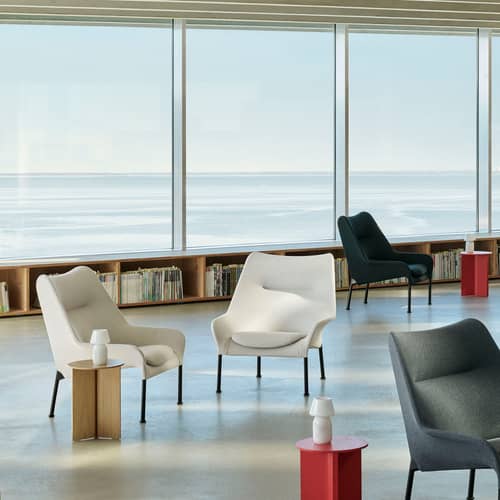 Fauteuil lounge O2 tissu beige - Hay - Gris clair doux - Acier thermolaqué, Mousse moulée, Tissu autoportant