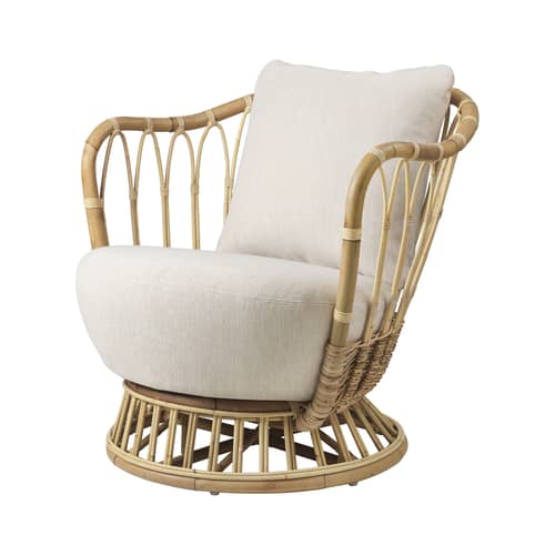 Fauteuil rembourré Grace fibre végétale blanc / Réédition 1936 - Rotin - Gubi - Blanc cassé (tissu Clay) - Mousse, Rotin, Tissu