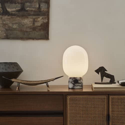 Lampe de table JWDA verre marbre blanc / Marbre - Ø 19 x H 32 cm - Audo Copenhagen - Marbre Calcatta viola - Marbre Calacatta Viola, Verre soufflé bouche