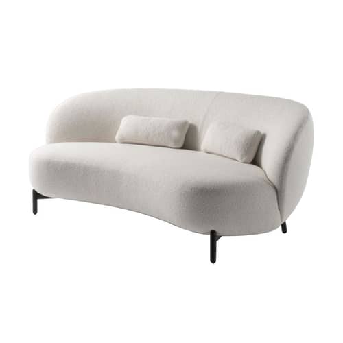 Canapé droit Lunam / 200 cm - Tissu bouclé - Kartell - Blanc (tissu bouclé Orsetto) / Pieds noirs - Acier peint, Polyuréthane expansé, Tissu bouclé