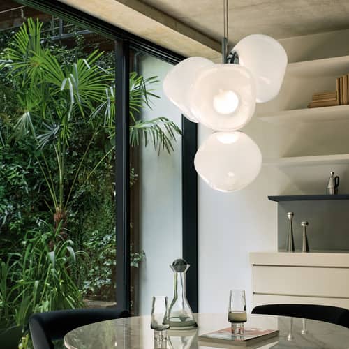 Suspension Melt Chandelier Mini blanc / LED - Ø 54 x H 63 cm - Tom Dixon - Blanc opalescent / Monture or - Acier, Polycarbonate soufflé