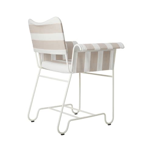 Tropique Armchair textile beige / Without fringes - Fabric / Matégot, 50s reissue - Gubi - Pinkish beige stripes / White leg - Fabric, Foam, Stainless steel