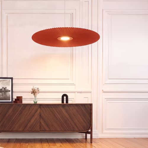 Carmen Pendant textile orange Large LED / Ø 120 cm - Hartô - Terracotta - Lacquered metal, Pleated fabric