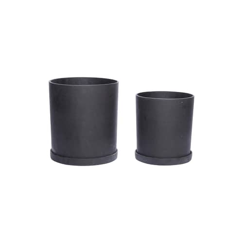 Set de 2 pots de fleurs Podium Medium / Avec soucoupes - HÜBSCH - Noir - Polyrésine, Poudre de pierre