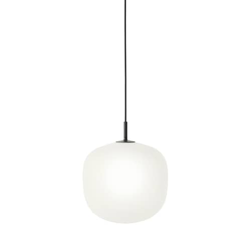 Suspension Rime verre blanc / Ø 25 - soufflé bouche - Muuto - Monture noire / Blanc - Aluminium verni, Verre soufflé bouche