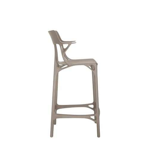 Tabouret de bar A.I plastique gris / 65 cm - Conçu par intelligence artificielle - Recyclé / Seconde vie - Kartell - Gris - Technopolymère thermoplastique recyclé