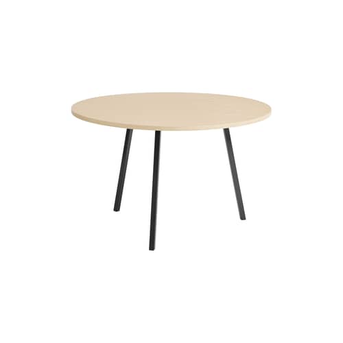Tavolo rotondo Loop legno naturale / Ø 120 cm - Hay - Rovere naturale / Piedi neri - Acciaio termolaccato, Impiallacciatura di rovere