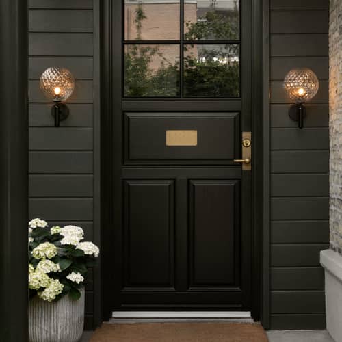Applique d\'extérieur Miira OUTDOOR - NUURA - Transparent facetté / Noir - Aluminium thermolaqué, Verre soufflé bouche