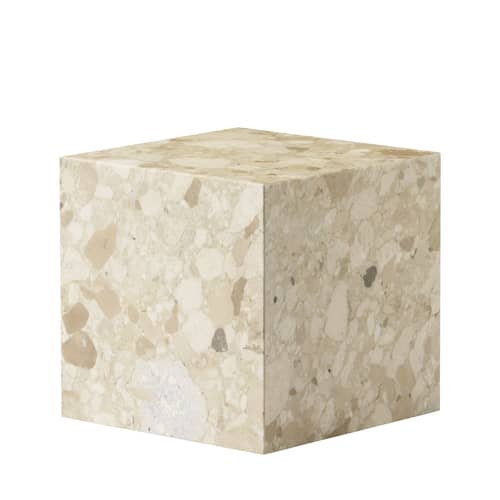 Beistelltisch Plinth Cubic stein beige / Stein - 40 x 40 x H 40 cm - Audo Copenhagen - Kunis Breccia Stein (beige) - Akazienholz, Pierre Kunis Breccia