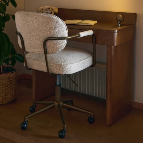 Celesta Office armchair textile beige - NV GALLERY - Mottled beige / Antique copper - Fabric, High resilience foam, Iron
