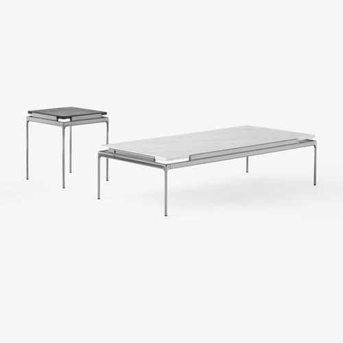 Sett LN12 Coffee table stone white / 140 x 60 x H 34 cm - &tradition - White marble / Dark chrome - Carrare marble, Cast aluminium