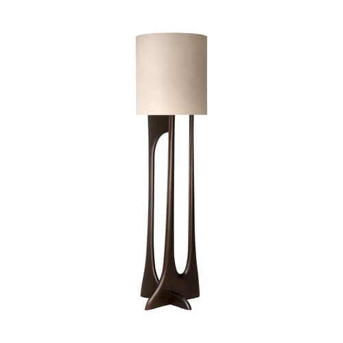Lampadaire Flow tissu beige / H 176 cm - Ethnicraft - Tissu beige / Acajou foncé - Acajou massif, Tissu