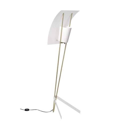 Lampadaire G30 métal blanc or / Réédition 1958, Pierre Guariche - SAMMODE STUDIO - Blanc / Laiton - Acier laqué, Laiton brossé