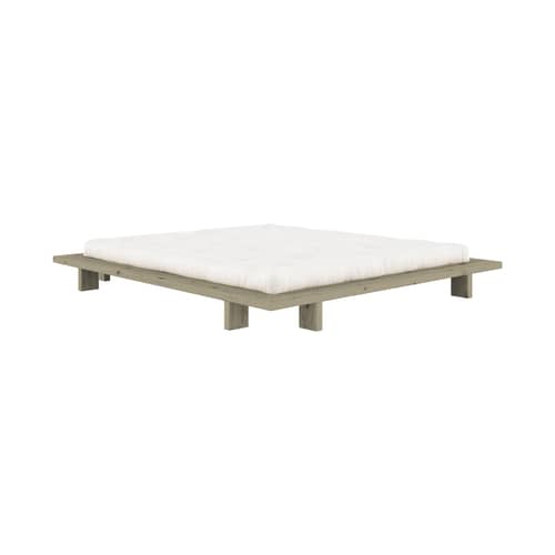Lit double Japan bois vert / Pour matelas 180 x 200 cm - KARUP - Vert sauge - Pin massif certifié FSC