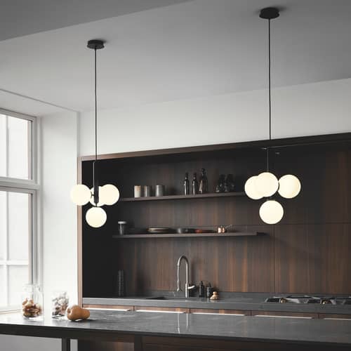 Miira 4 Pendant glass grey / Ø 38 cm - NUURA - Grey Rock grey / Opal white - Aluminium, Mouth blown glass