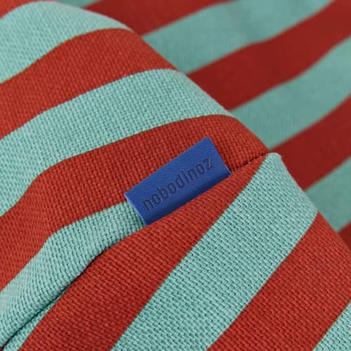 Pouf bambini Bliss tessuto rosso - NOBODINOZ - Rosso e Verde acqua / Strisce - Cotone biologico, Polistirolo espanso