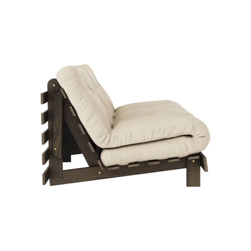 Schlafcouch Roots holz beige / B 160 cm - 3 Positionen / Struktur Braun - KARUP - Beige 747 / Holz Braun - FSC-zertifizierte, lackierte Massivkiefer, Gewebe, Recycelte Mischfasern, Schaumstoff