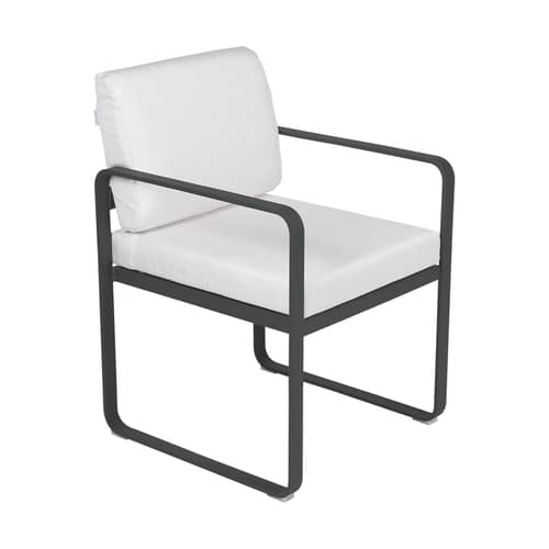 Sedia da pranzo imbottita Bellevie metallo tessuto bianco / Tessuto bianco grigio - Fermob - Bianco carbone/  tessuto grigiastro - Alluminio laccato, Schiuma poliuretanica HR, Tessuto acrilico